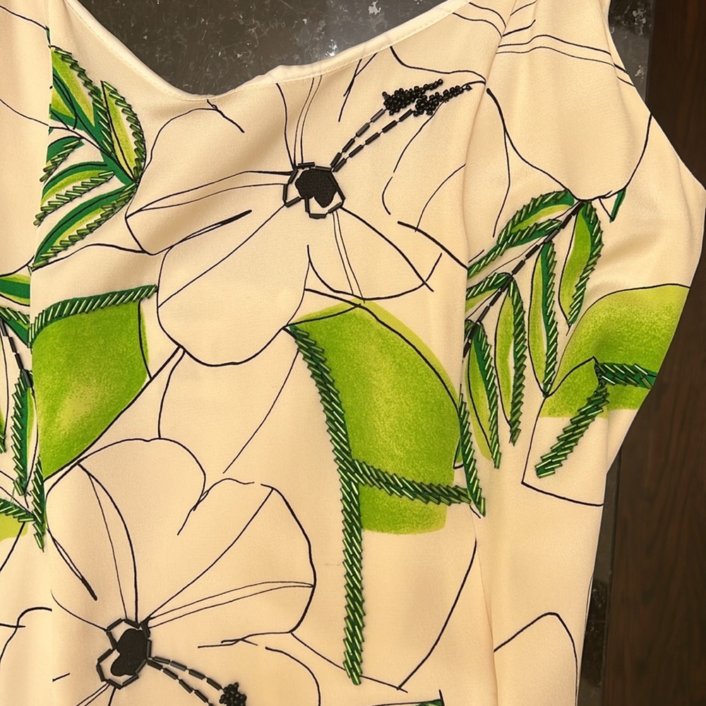 Floral Spaghetti Strap Long Dress- Green and White with matching scarf.